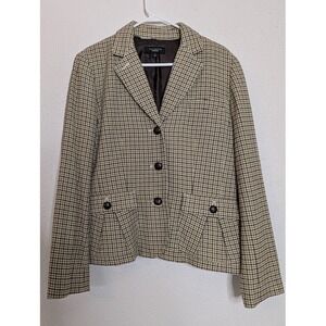 Talbots Womens Houndstooth Blazer Jacket Size 14 Polyester Wool Blend Preppy